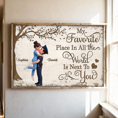 Eternal Love Proud Hero Couple Hugging Kissing Under Tree - Personalized Poster - Valentine's Day Gift For Couple, For Him, For Her, Nurse, Police, Firefighter, Army