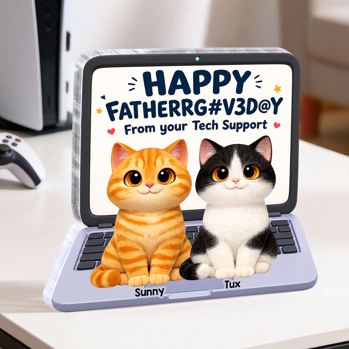 Cute Fluffy Cats Happy Father's Day From Tech Support 2D Flat - Personalized Acrylic Block Plaque - Funny Father's Day Gift For Cat Dad, Cat Lovers