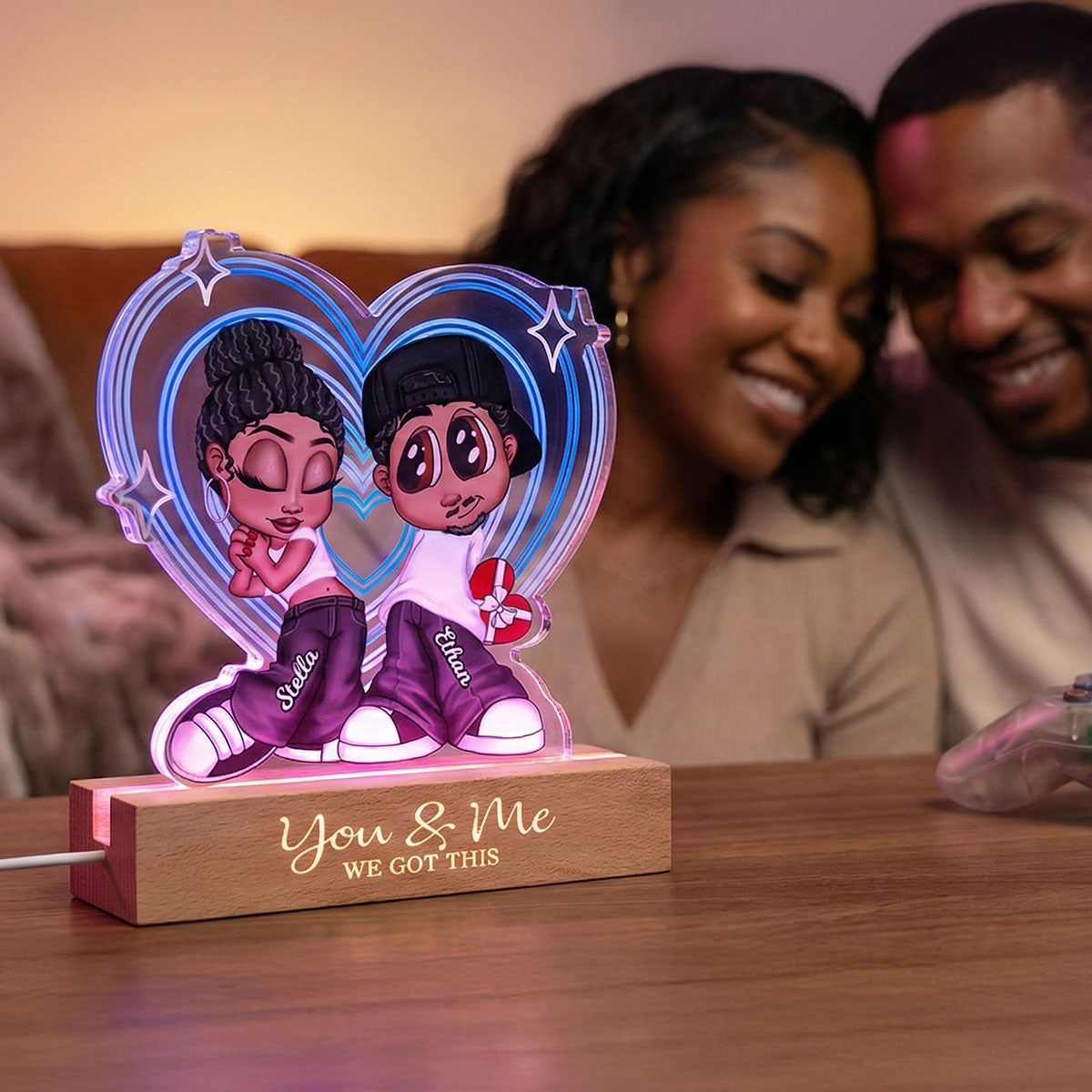 Forever Love Y2K Couple Neon Heart - Personalized Acrylic Block LED Night Light - Valentine's Day Gift For Couple, For Her, For Him