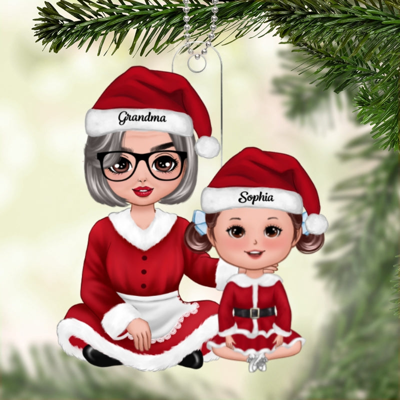 Christmas Doll Grandma Claus Gift For Granddaughter Grandson Personalized Acrylic Ornament
