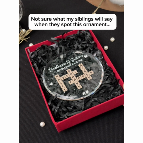 Brothers Sisters Siblings Forever Linked Together Crossword Puzzle Art - Personalized Glass Ornament - Gift For Siblings