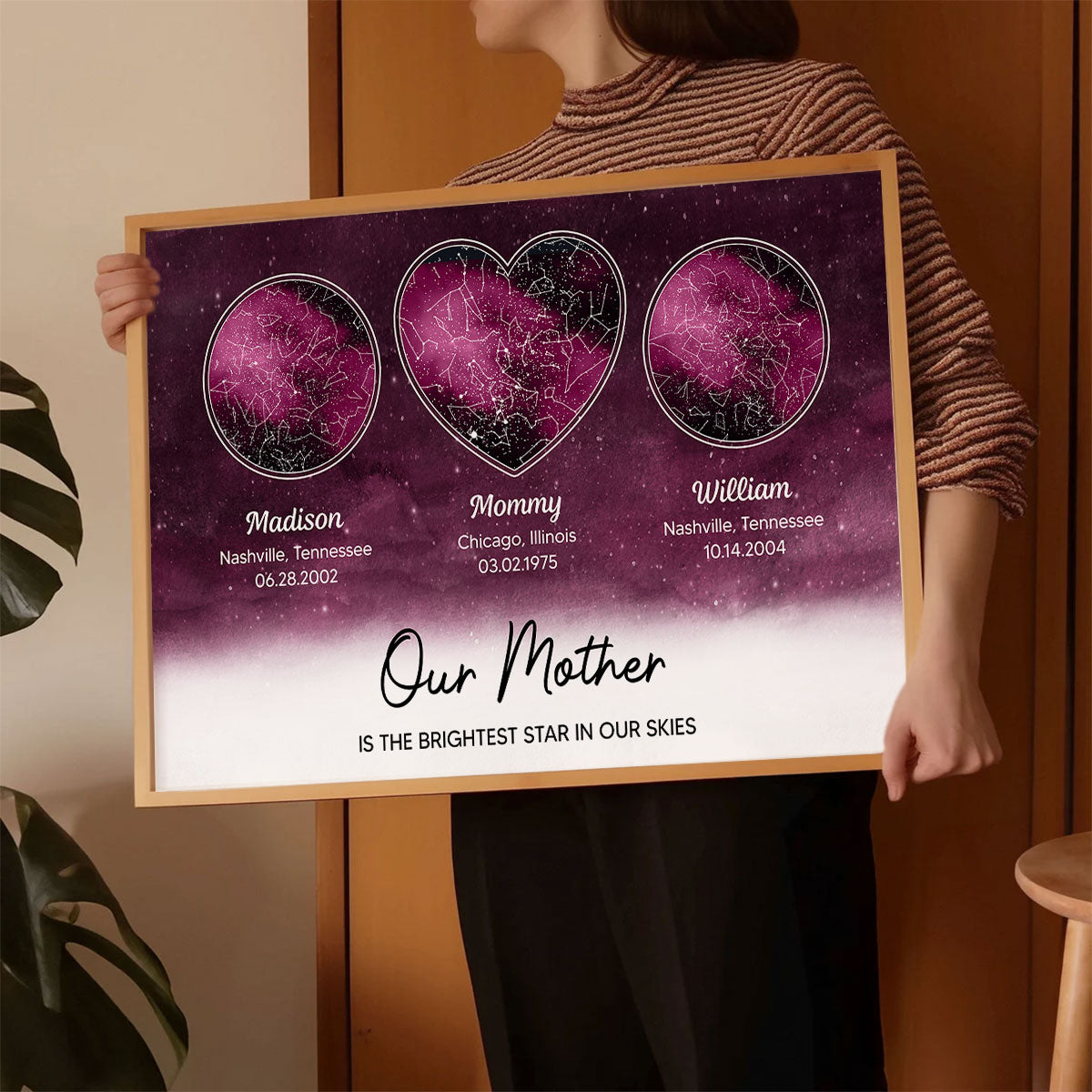 Mom The Brightest Star Custom Star Map by Location & Date, Real Astronomical Data, Personalized Poster Gift for Mom from Daughter, Gift for Mom from Son
