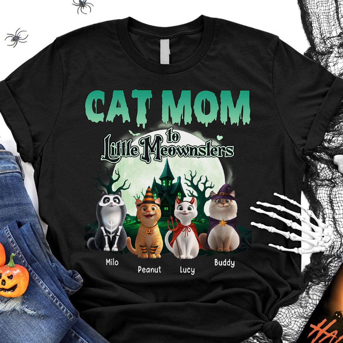 Cat Mom to Little Meownsters Personalized Shirt, Halloween Shirt for Cat Moms