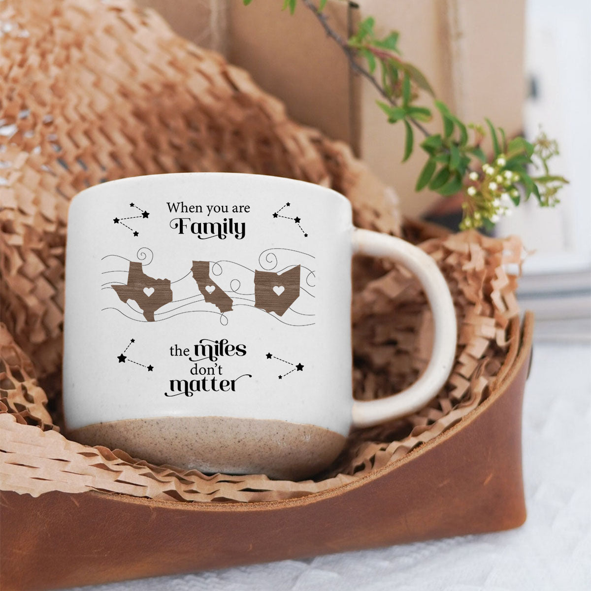 Long Distance Family Friends Siblings Sisters Besties Personalized Pottery Mug, Togetherness Christmas Gift