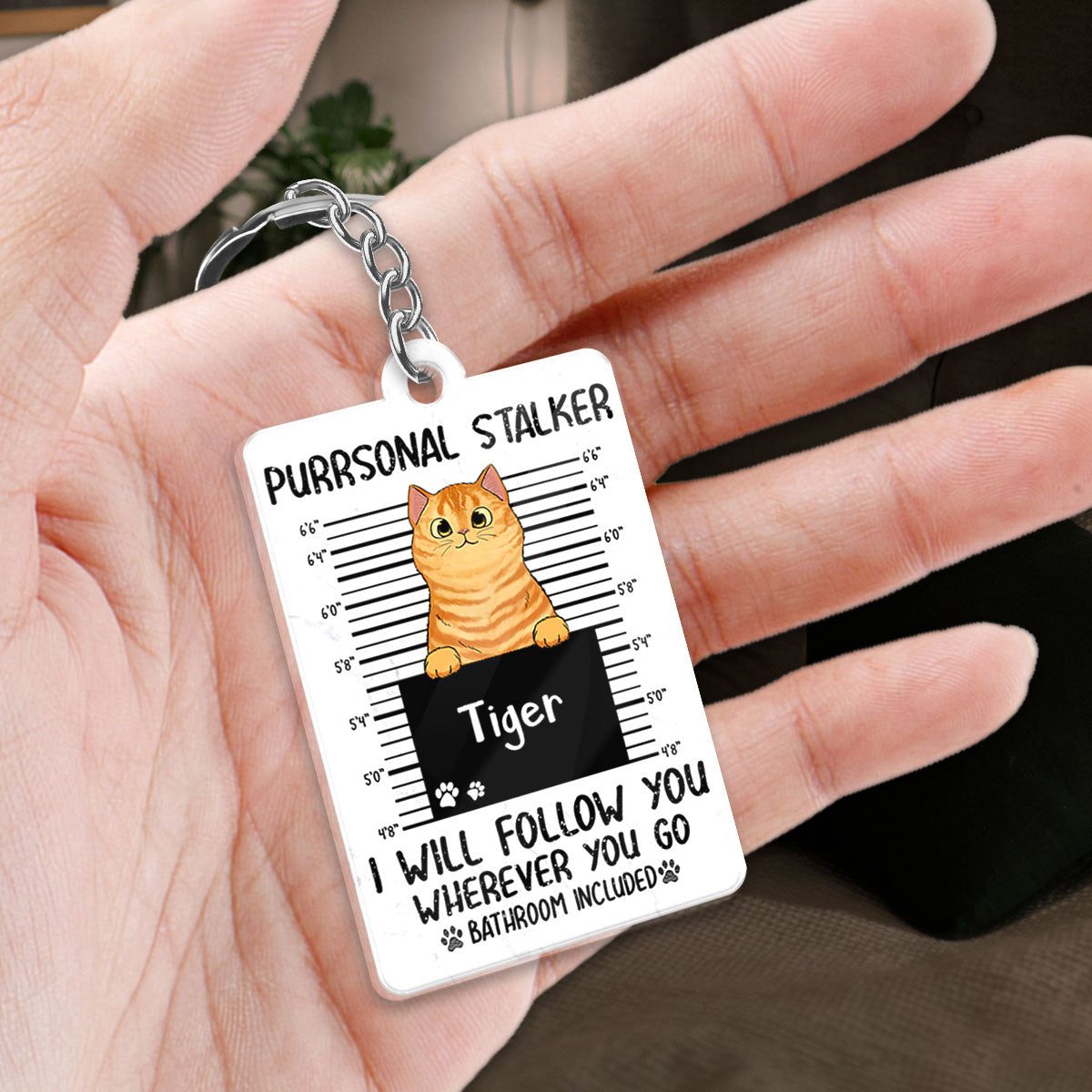 Purrsonal Stalker Peeking Fluffy Cat Personalized Acrylic Keychain