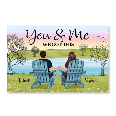 Back View Sitting Couple Landscape Personalized Horizontal Poster