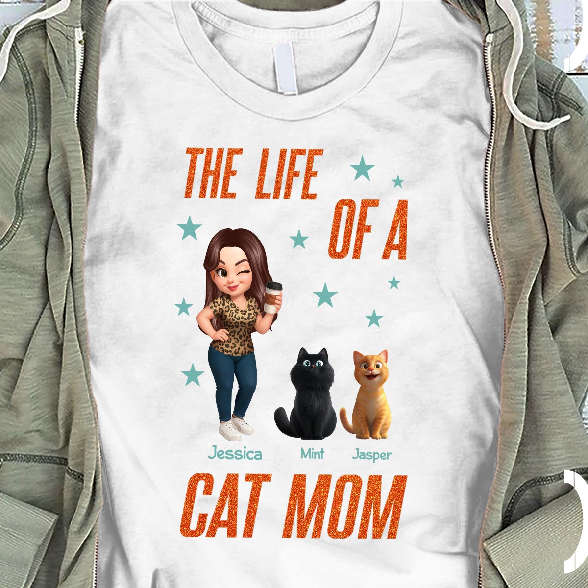 The Life Of A Cat Mom Pretty Woman & Cartoon Cats - Personalized Shirt