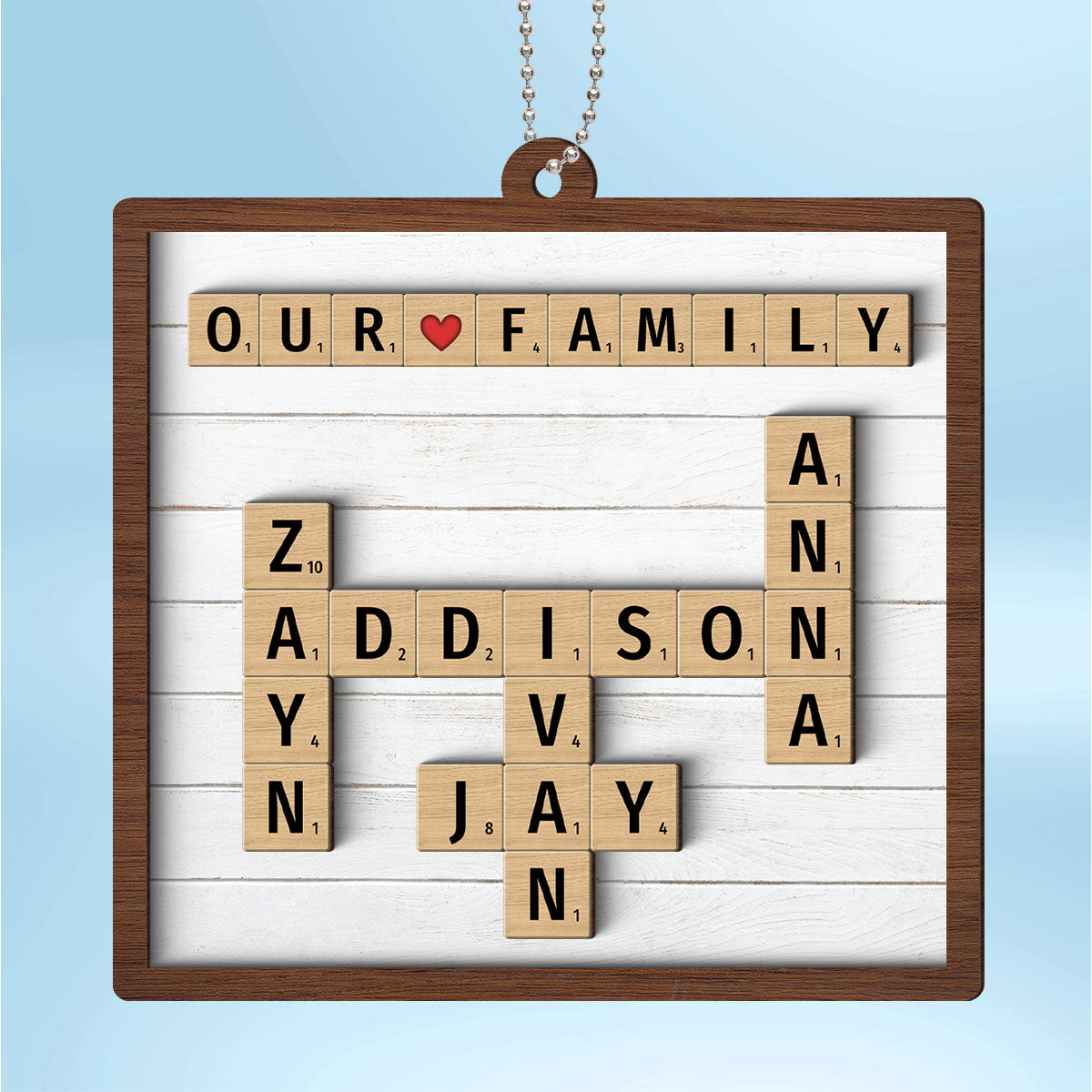Our Family Grandkids Crossword Puzzle Art Personalized 2-Layer Wooden Ornament