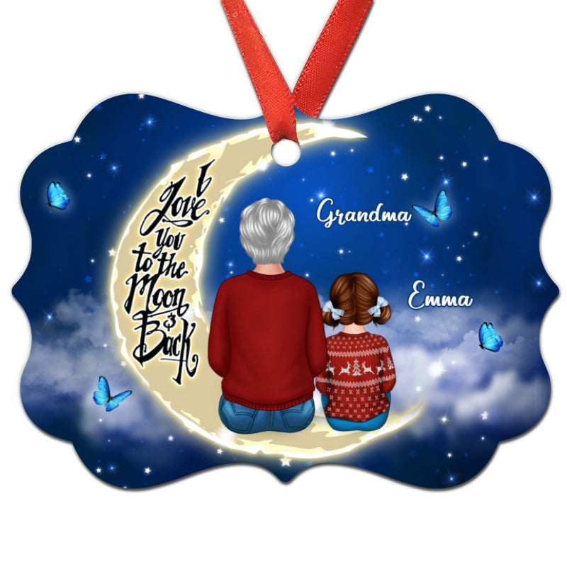 Grandma Grandkids On Moon Personalized Christmas Ornament
