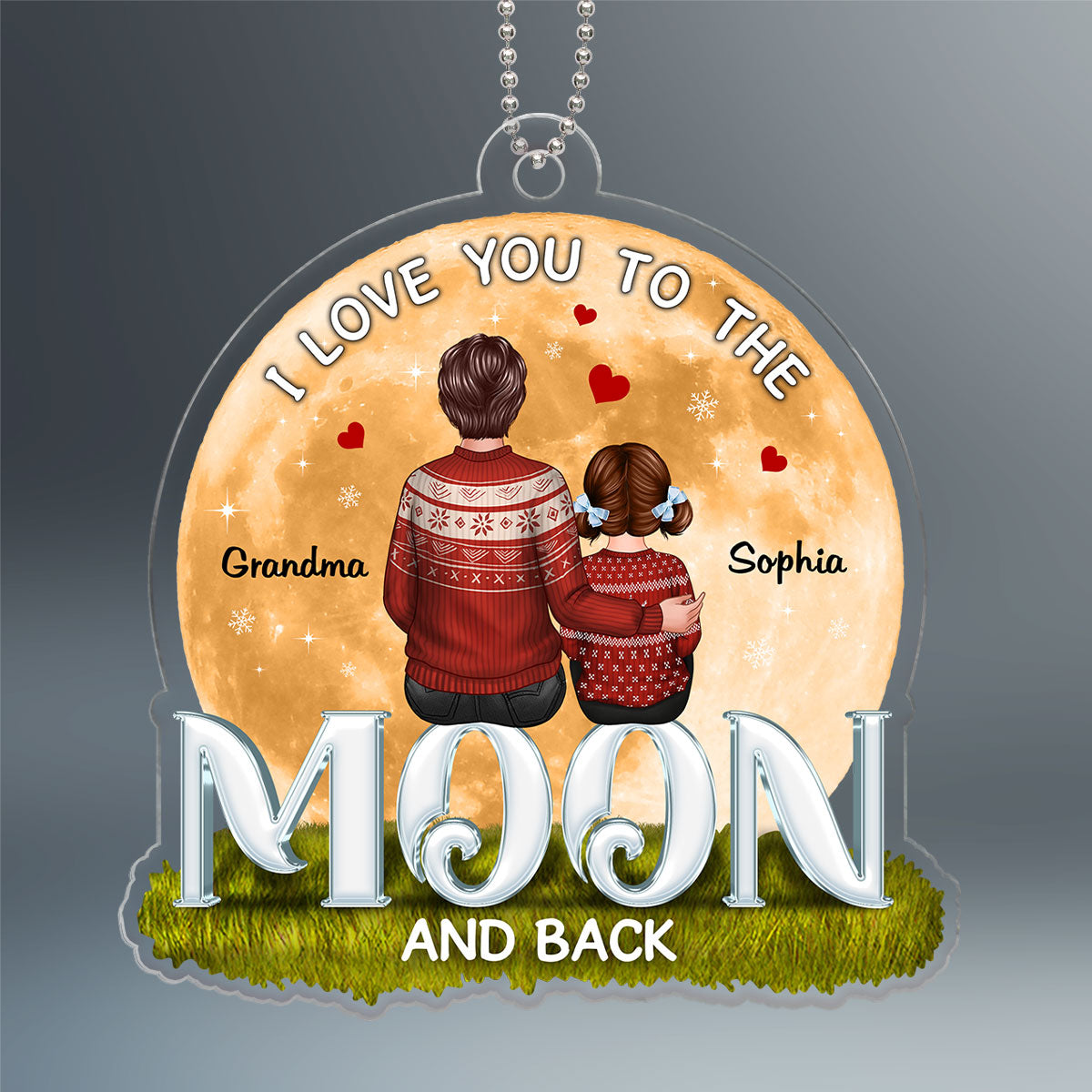I Love You To The Moon And Back Big Moon Grandma Grandkid Personalized Acrylic Ornament