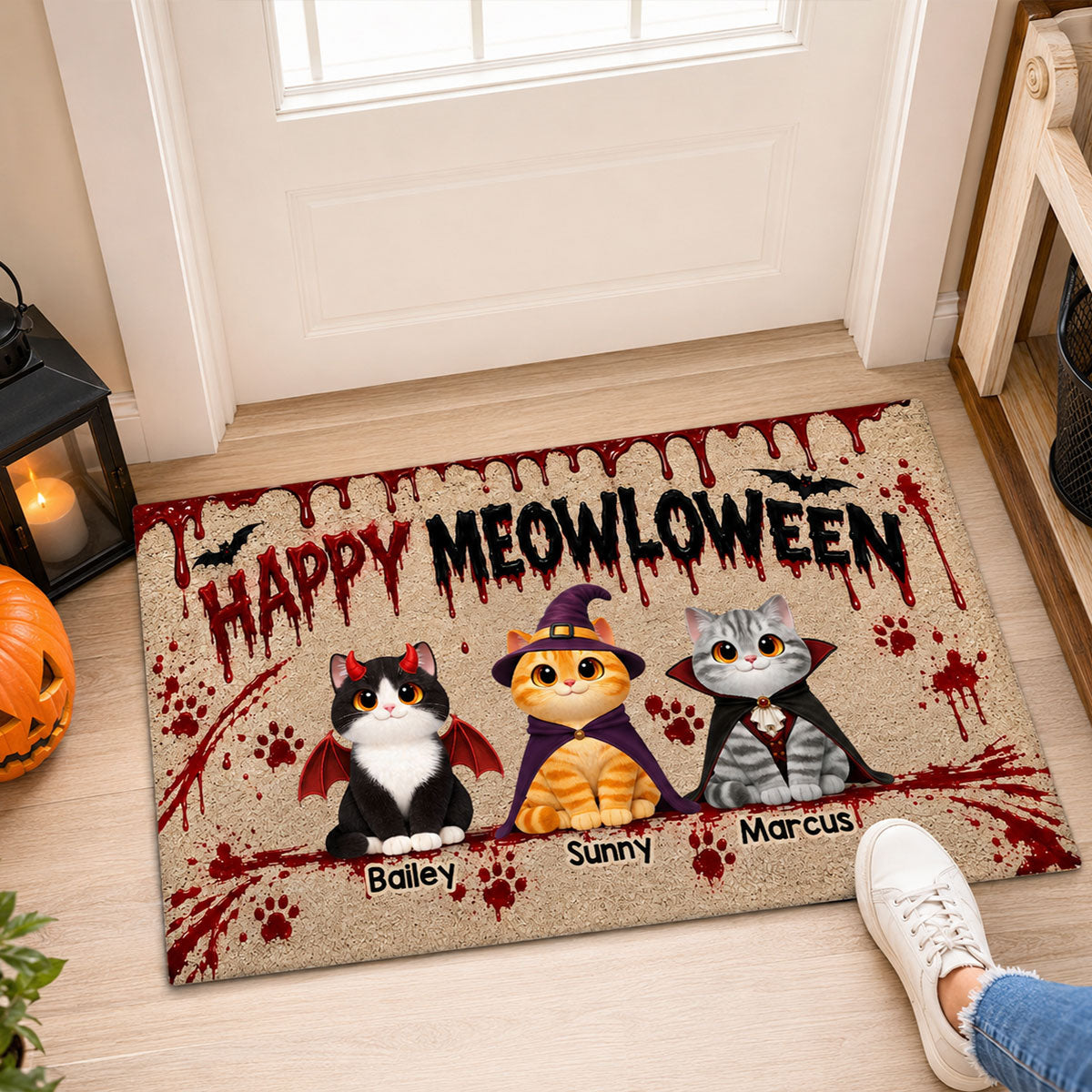 Halloween Horror Theme Beware Of Little Meownsters Cats - Personalized Doormat - Halloween Decor For Cat Lovers