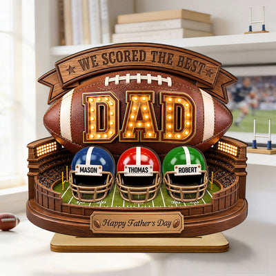 American Football Best Dad - Personalized 2-Layered Wooden Plaque - Father's Day Gift For Dad, Husband