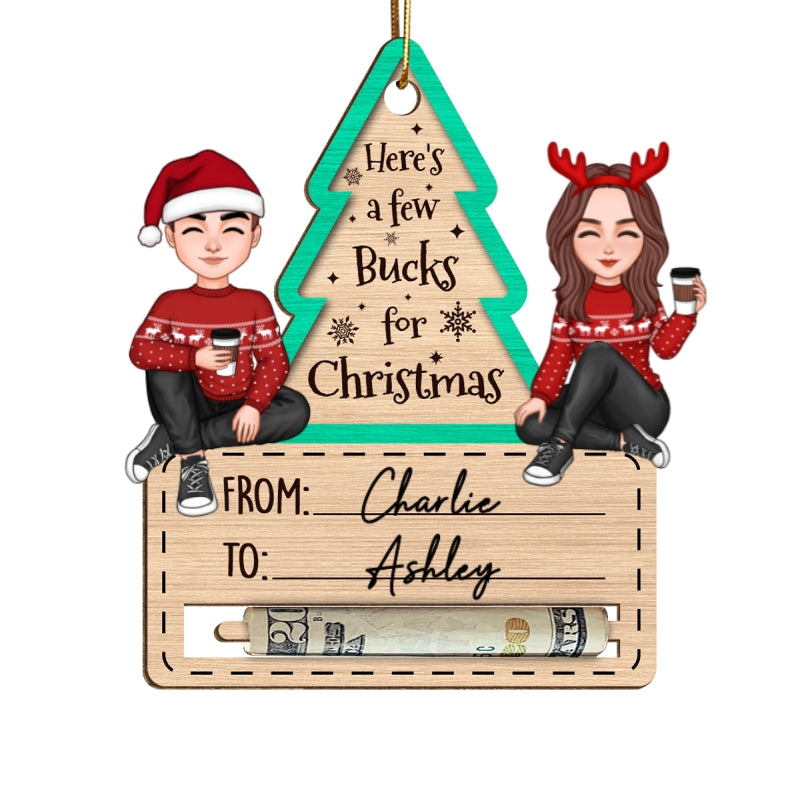 Happy Couple Sitting Christmas Money Holder Personalized Wooden Ornament