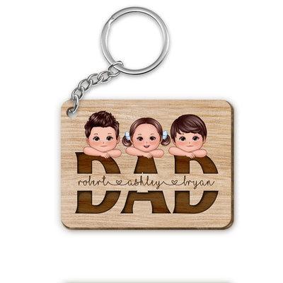 Daddy We Love You Cute Kids On Hands Personalized Wooden Keychain