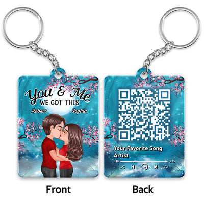 Doll Couple Kissing Blue Moon Blossom Favorite Song QR Code Personalized Acrylic Keychain
