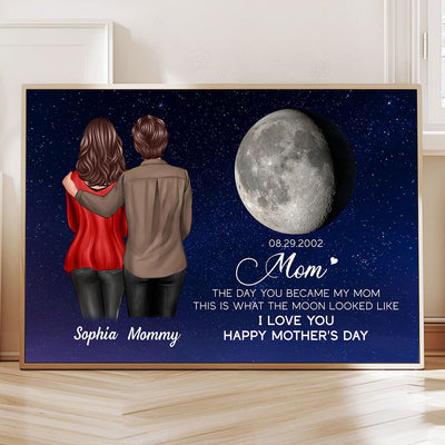 Custom Birthday Moon Phase The Day You Became My Mom Personalized Poster, Gift For Mom