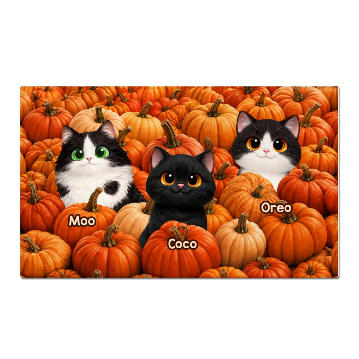 Fall Season Cute Cats Play In Pumpkin Patch - Personalized Doormat - Fall Decor For Cat Lovers