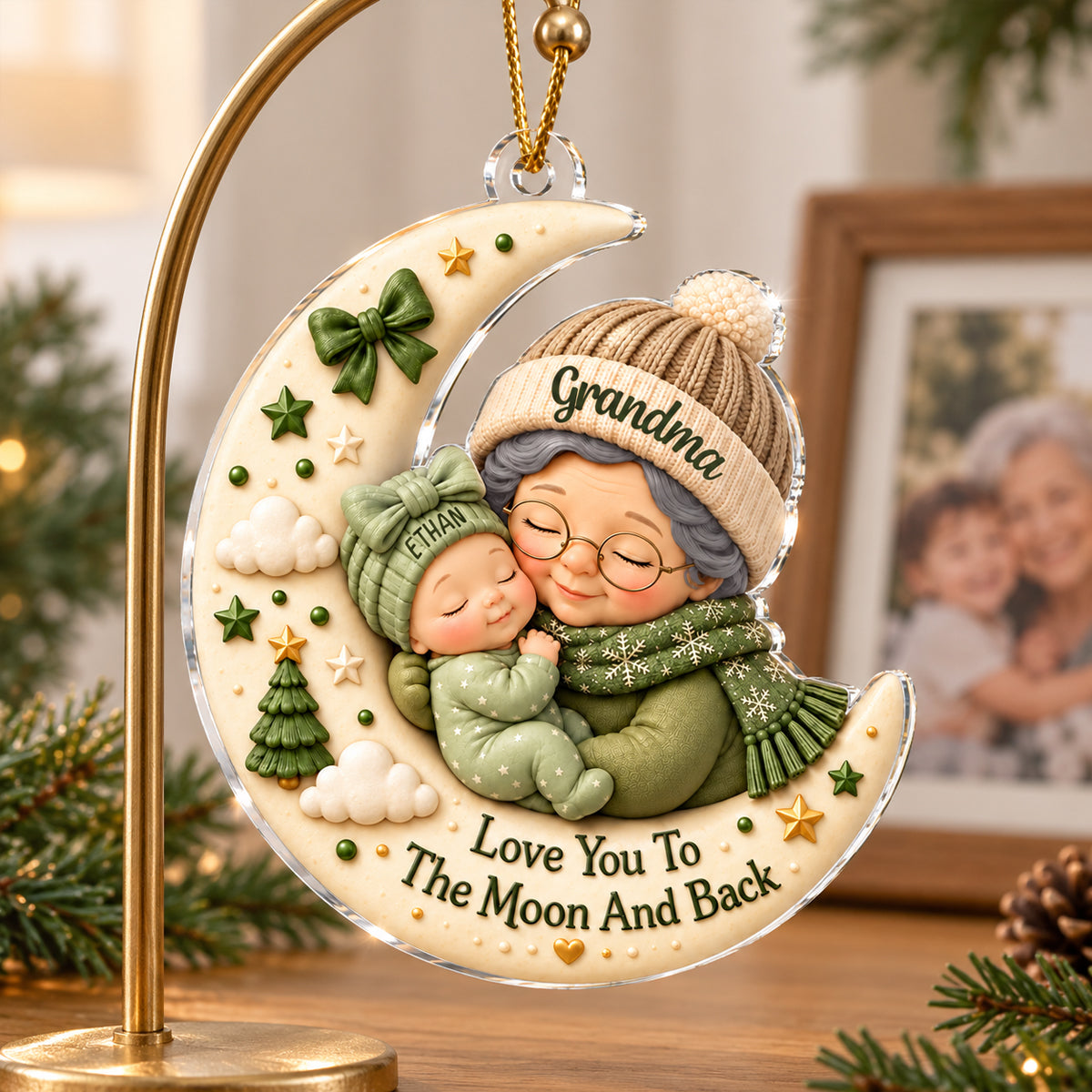 First Christmas as Grandma Love to the Moon and Back - Personalized Acrylic Ornament - Christmas Gift for Grandma