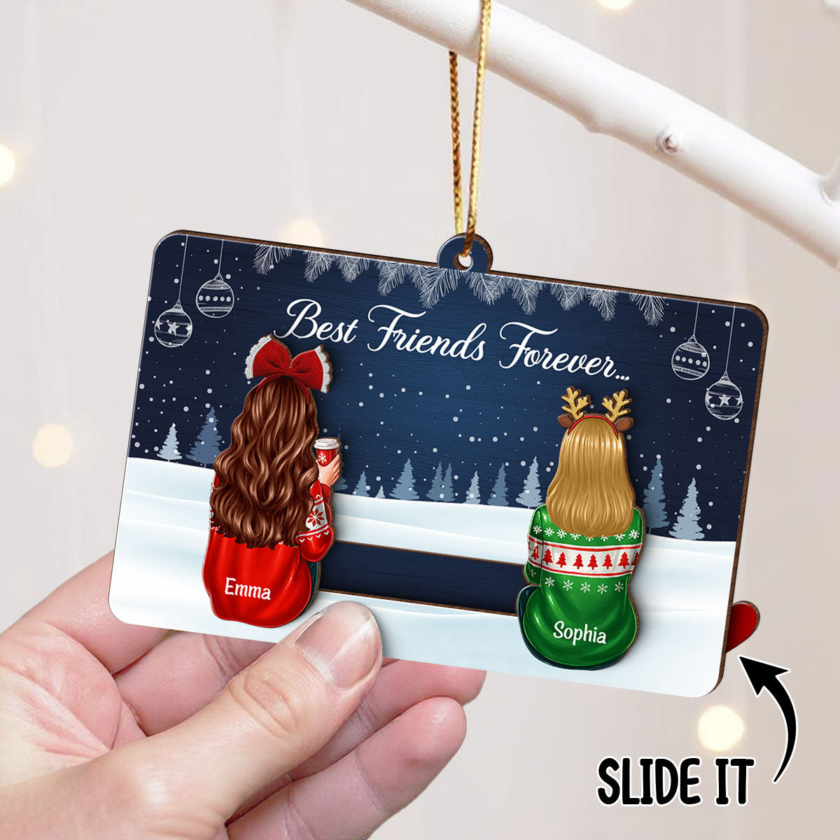 Hidden Message Besties Sisters Long Distance - Personalized Slider Ornament - Christmas Gift