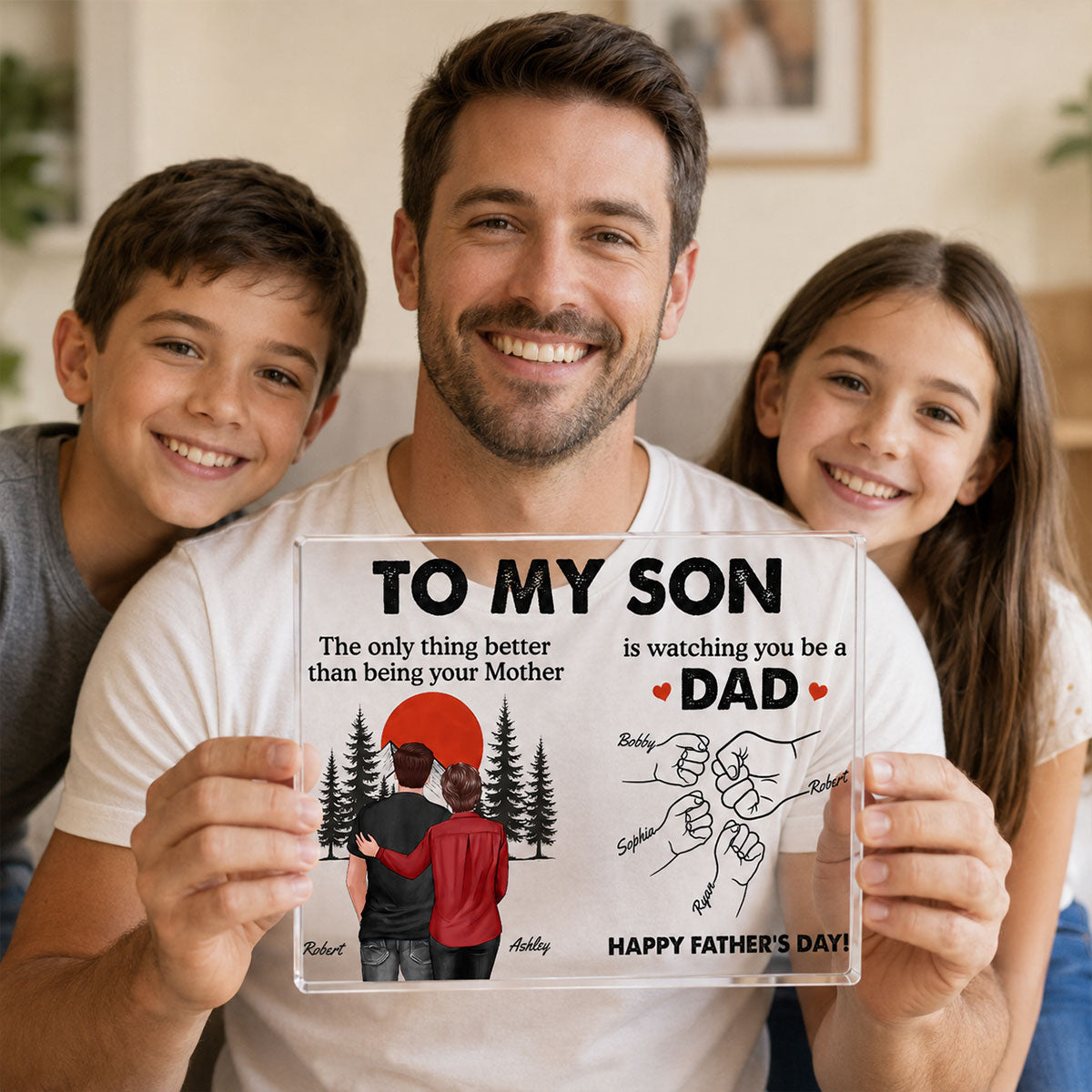 Retro Vintage Sunset To My Son Watching You Be A Dad - Personalized Acrylic Block Plaque - Father's Day Gift For Son