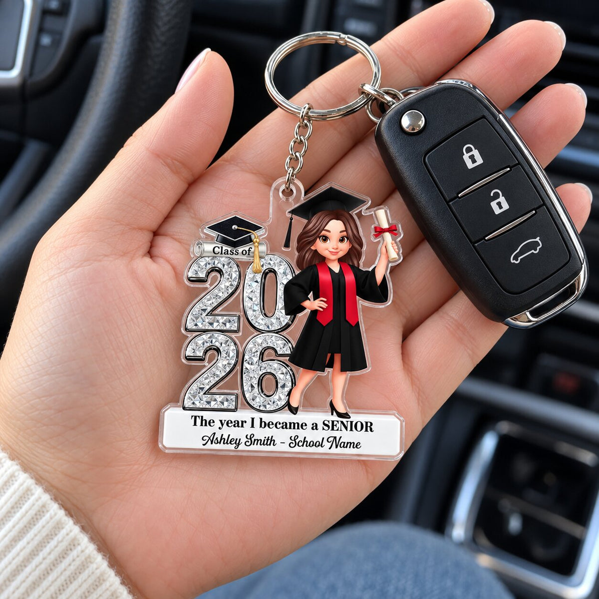 The Year I Became A Senior - Personalized Acrylic Keychain - Christmas Gift For Seniors, Daughter, Son, Granddaughters, Grandsons