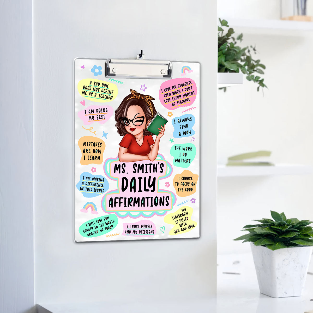 Teacher Daily Affirmations Colorful Teacher Appreciation Gift Personalized Clipboard
