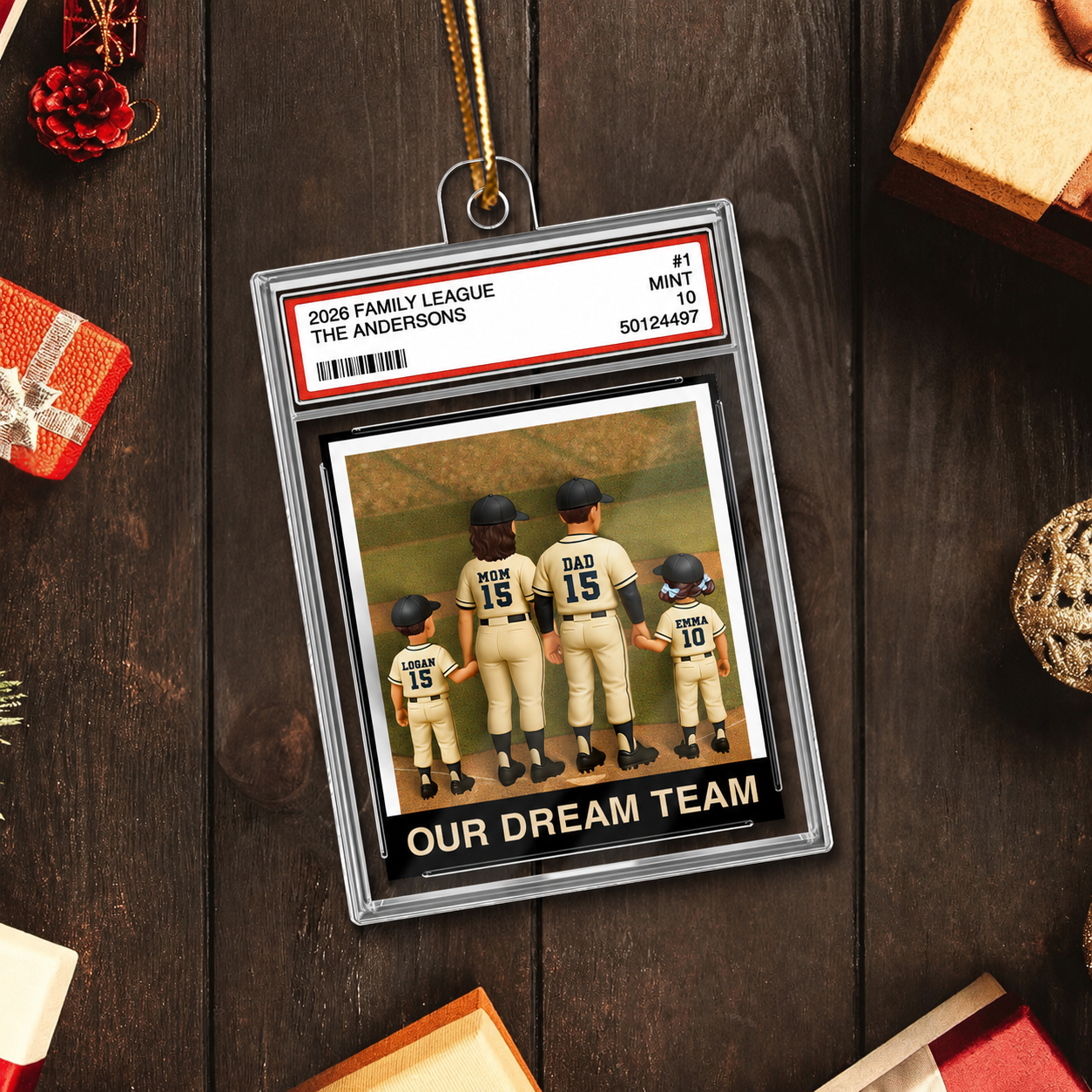 Baseball Family Couple & Kids Trading Card Style - Personalized Acrylic Ornament - Christmas Decor For Baseball Lovers