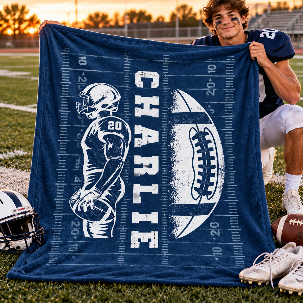 Custom Football Senior Player - Personalized Fleece Blanket - Senior Night Gift, Christmas Gift for Son, Grandson