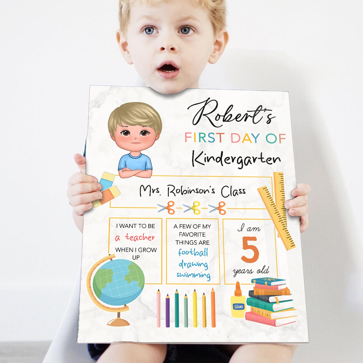 Cute Kid Personalized Reusable First Day of School Sign