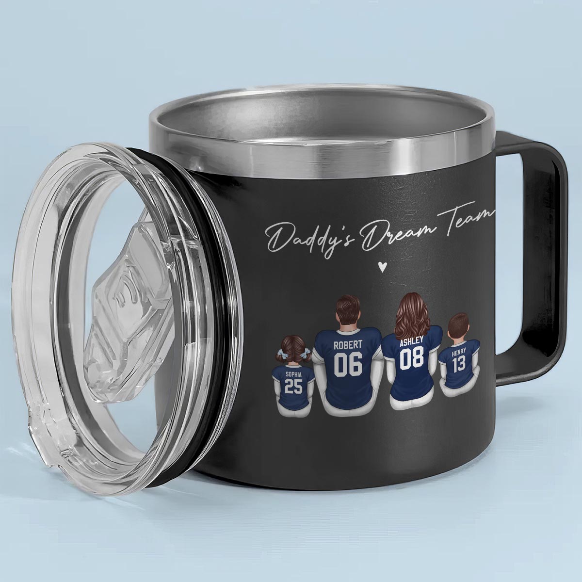 Football Daddy's Dream Team Personalized Stainless Steel Tumbler With Handle, Gift For Dad