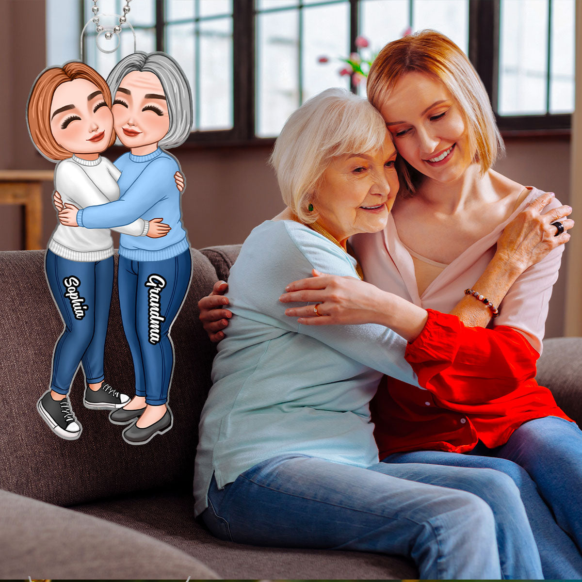 Grandma & Grandkid Hugging Christmas Gift For Teenage Adult Granddaughter Grandson Grandchildren - Personalized Acrylic Ornament - Gift For Teenage Adult Granddaughter Grandson Grandchildren