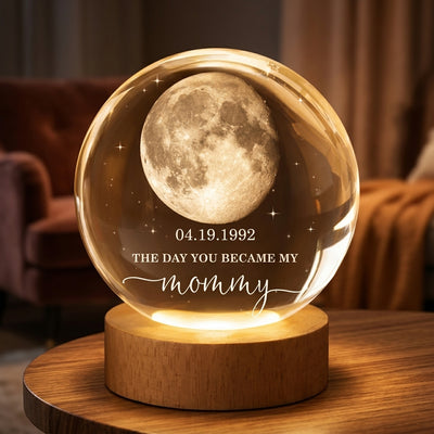 The Day You Became My Mom - Personalized Crystal Ball LED Night Light - Sentimental Mother's Day Gift