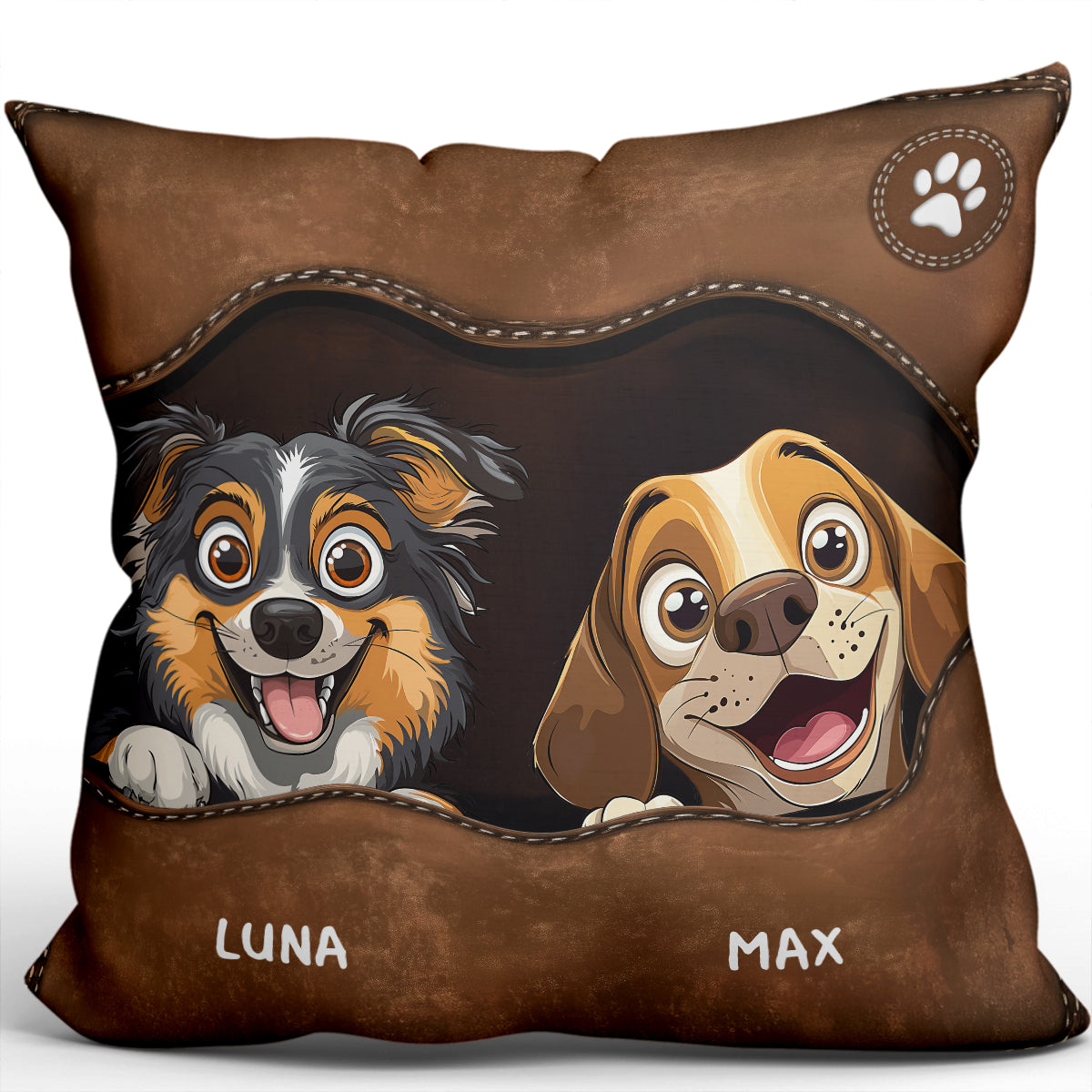Peeking Dog From The Inside Personalized Pillow, Leather Effect, Gift for Dog Mom Dog Dad