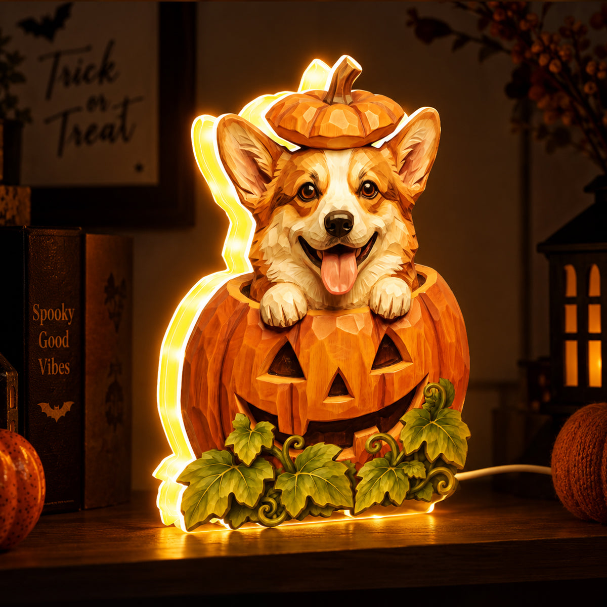 Custom Dog Cat Pumpkin Art - Personalized Light Box - Pet Halloween Fall Decor