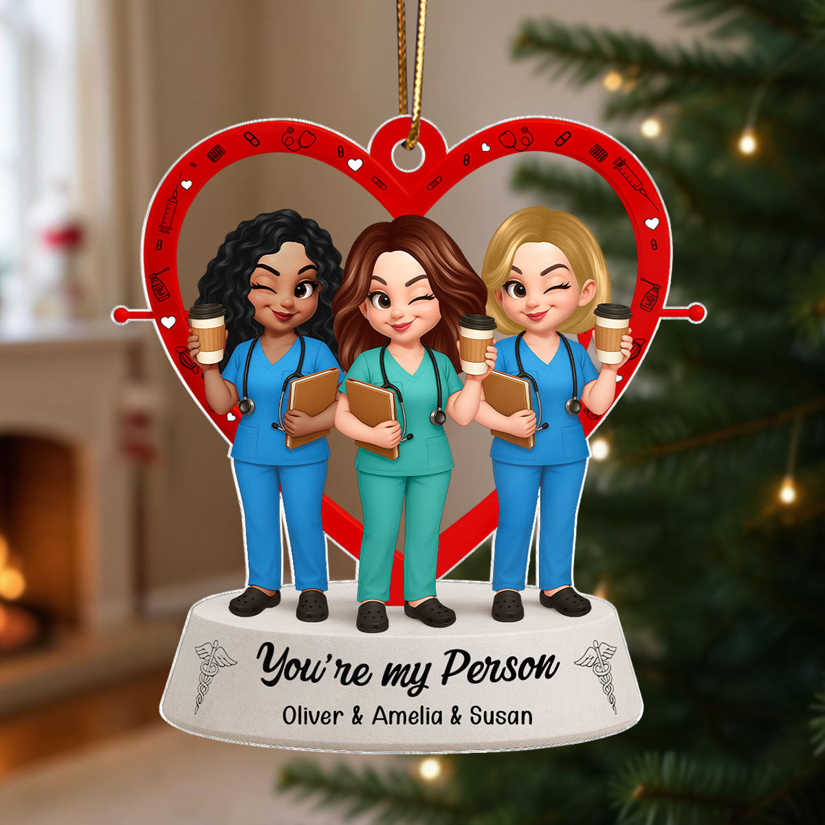 Nurse Heart Friendship Personalized Acrylic Ornament, Christmas Gift for Coworkers
