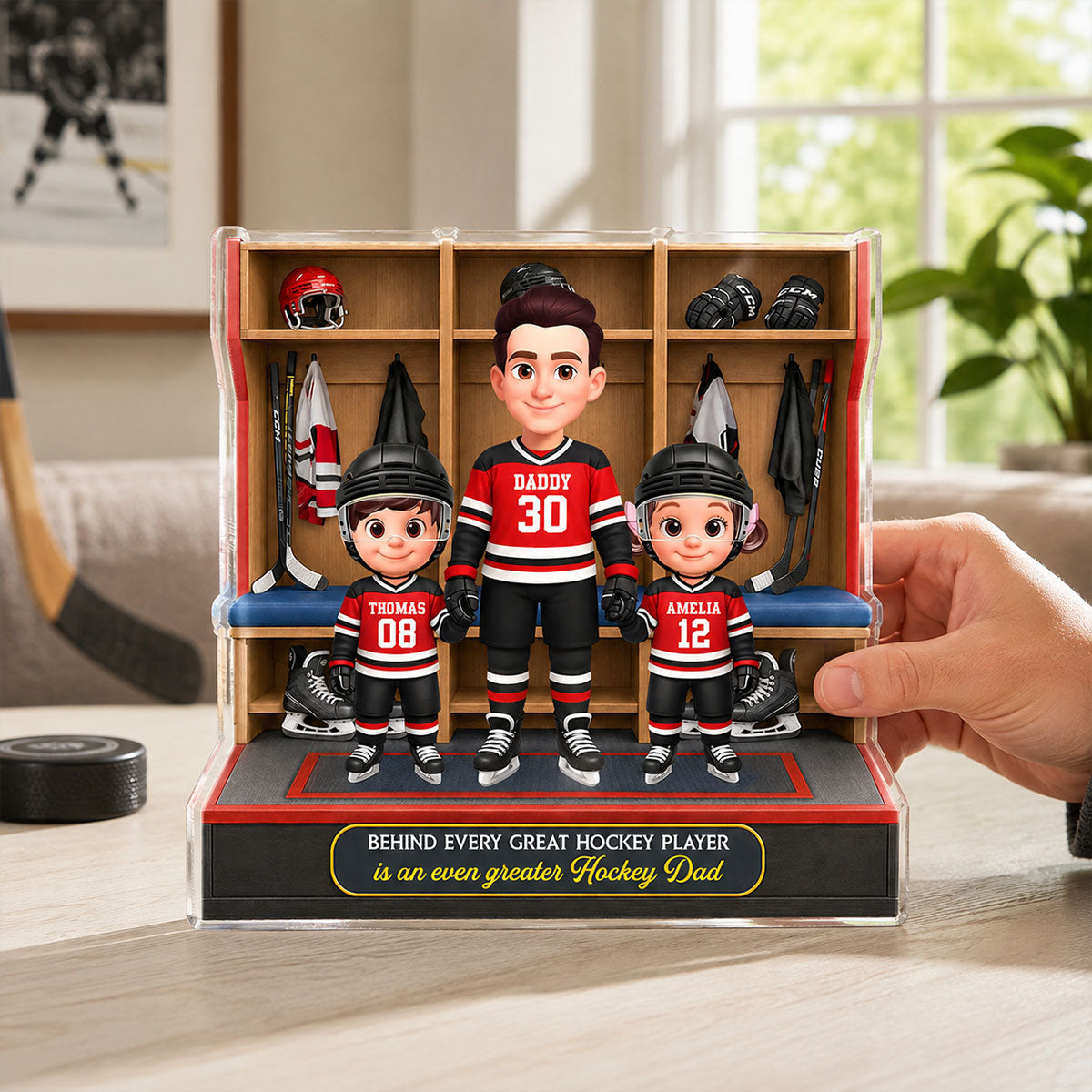 Hockey Dad And Kids Locker Room - Personalized Acrylic Block Plaque - Father's Day Gift For Dad, Husband