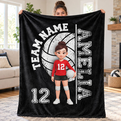 Custom Team Name Volleyball Player - Personalized Fleece Blanket - Volleyball Senior Gift, Christmas Gift for Daughter, Son, Grandkids