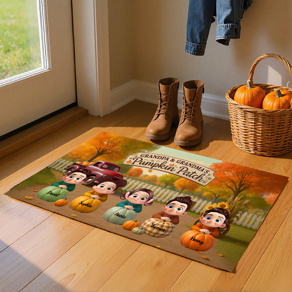Fall Season Pumpkins Welcome To Grandma Grandpa Grandparents House Personalized Doormat