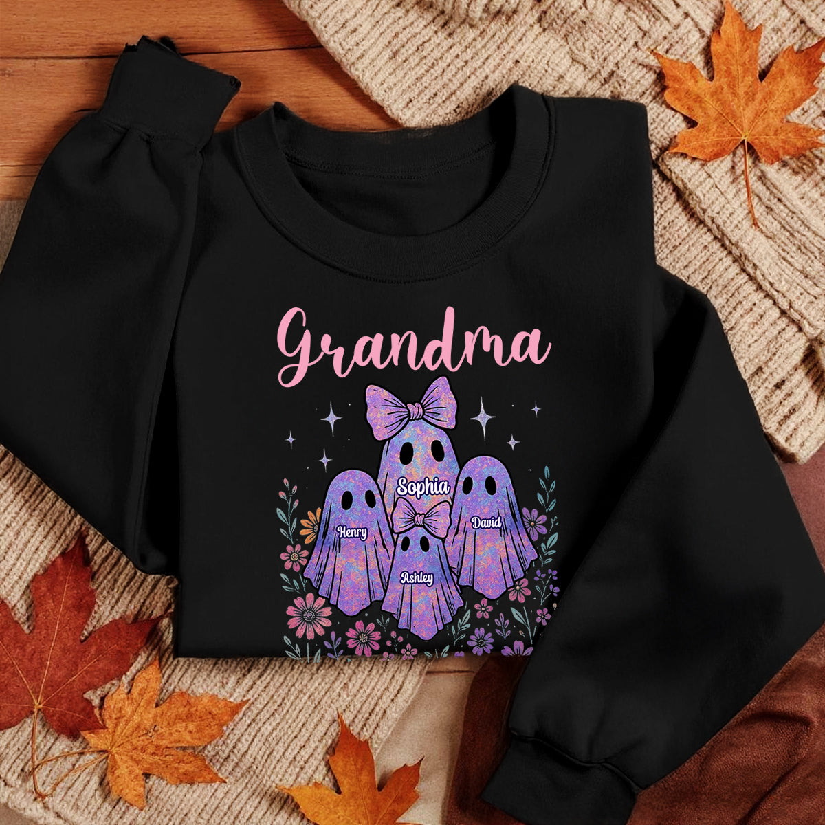 Grandma Mom Iridescent Cute Ghost Personalized Sweatshirt, Halloween Gift