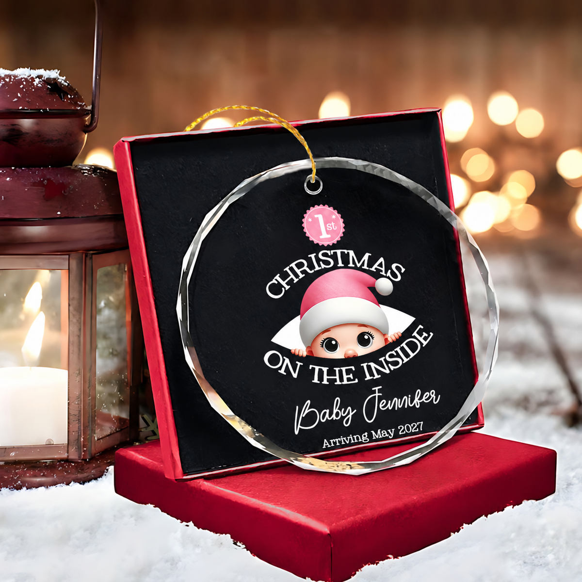 Personalized Baby's First Christmas On the Inside Glass Ornament, Custom Pregnancy Reveal Ornament, Expecting Parents
