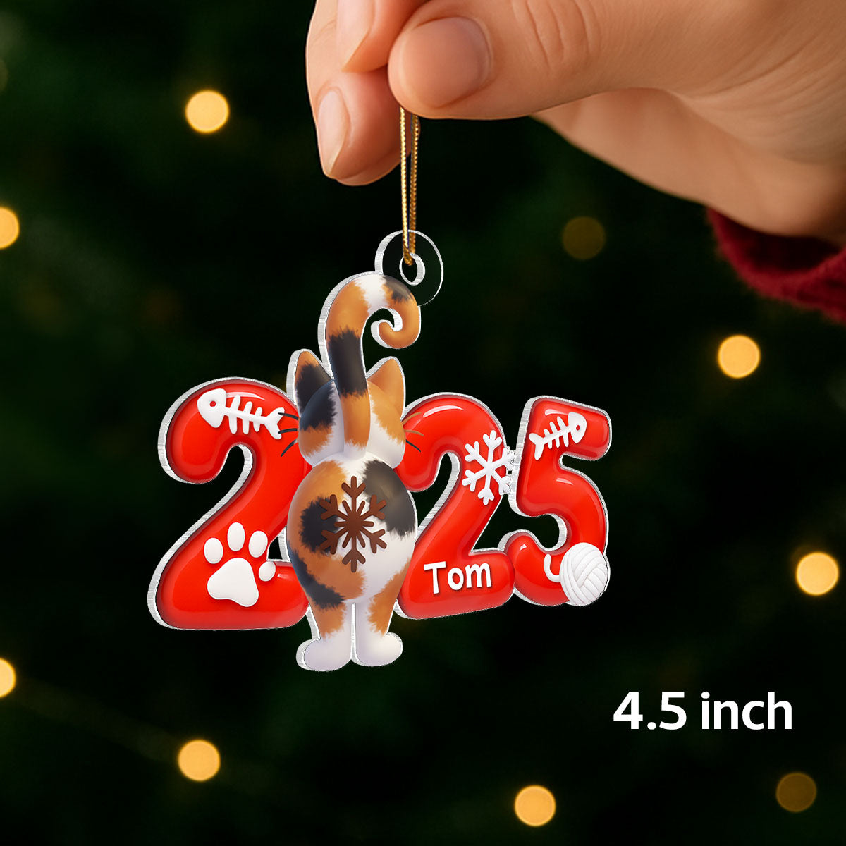 Funny Cat Back View 2025 - Personalized Acrylic Ornament - Christmas Gift for Cat Moms, Cat Dads, Cat Lovers