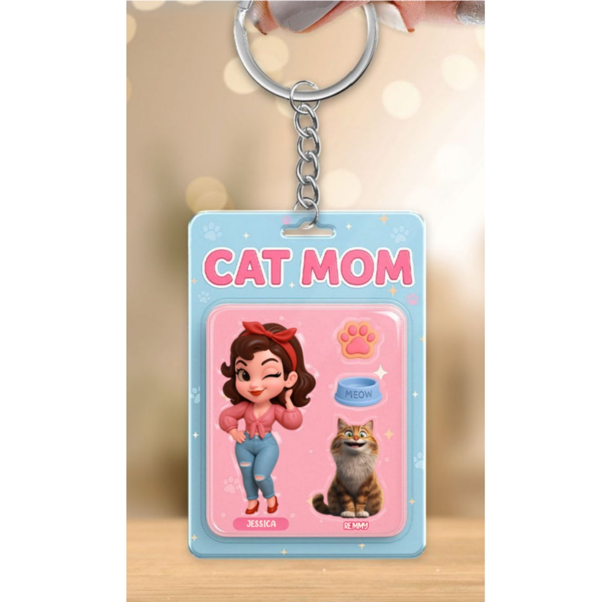 Cat Mom Custom Figure Cute Cartoon Cats Personalized Acrylic Keychain
