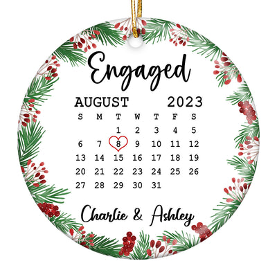 Holly Branch Simple Calendar Date First Christmas Couple Married Engaged Personalized Circle Ornament