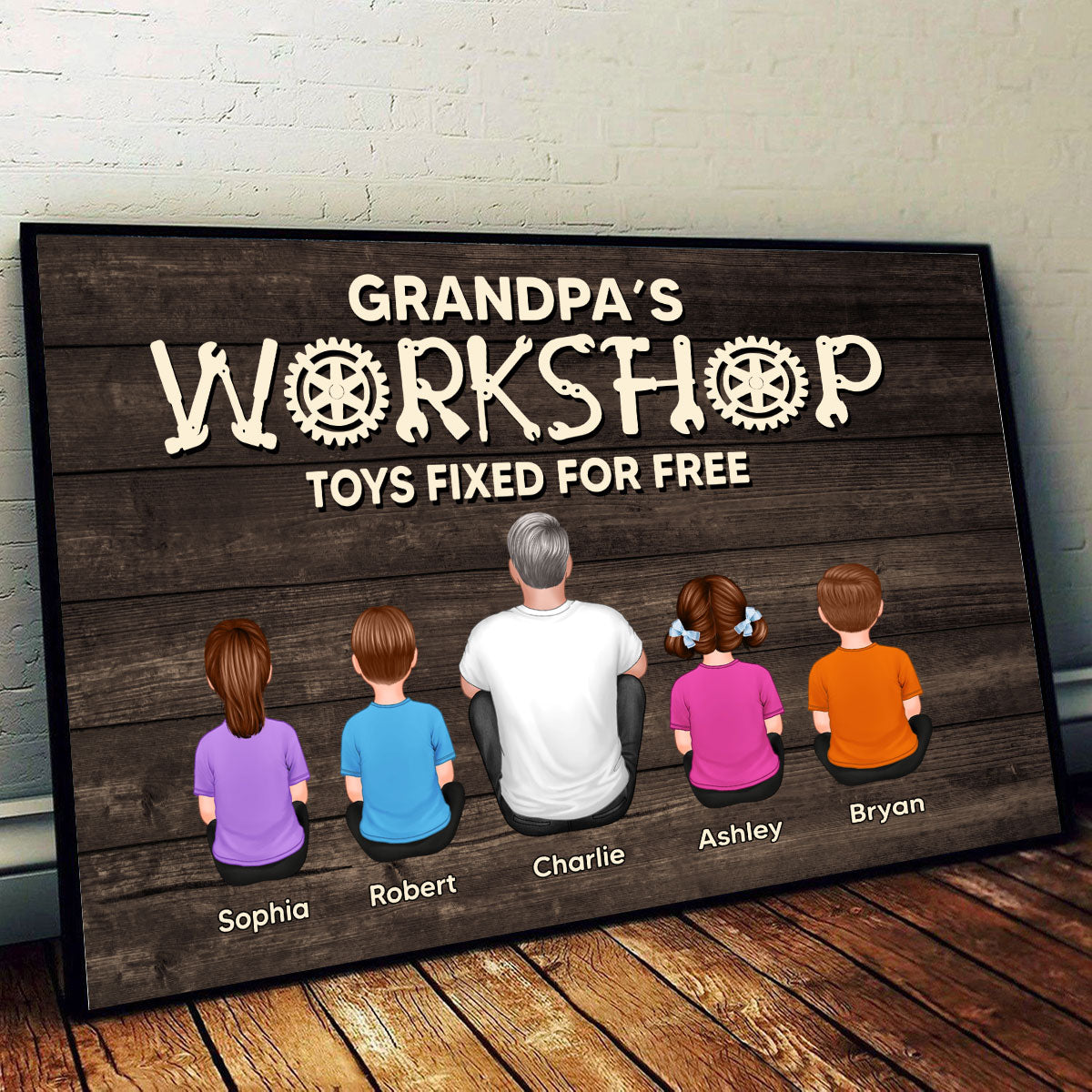 Dad Grandpa Workshop Garage Sitting Back View Personalized Poster, Meaningful Father's Day Gift for Dad, Gift for Husband