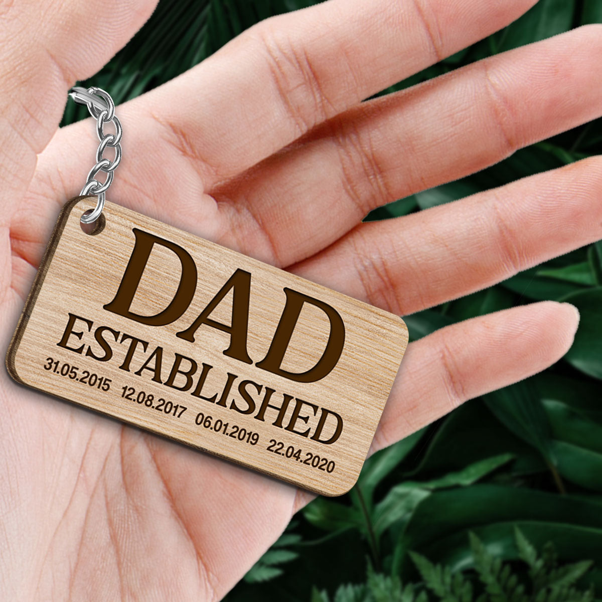 Dad Established Back View Man And Kids Father‘s Day Gift Personalized Wooden Keychain