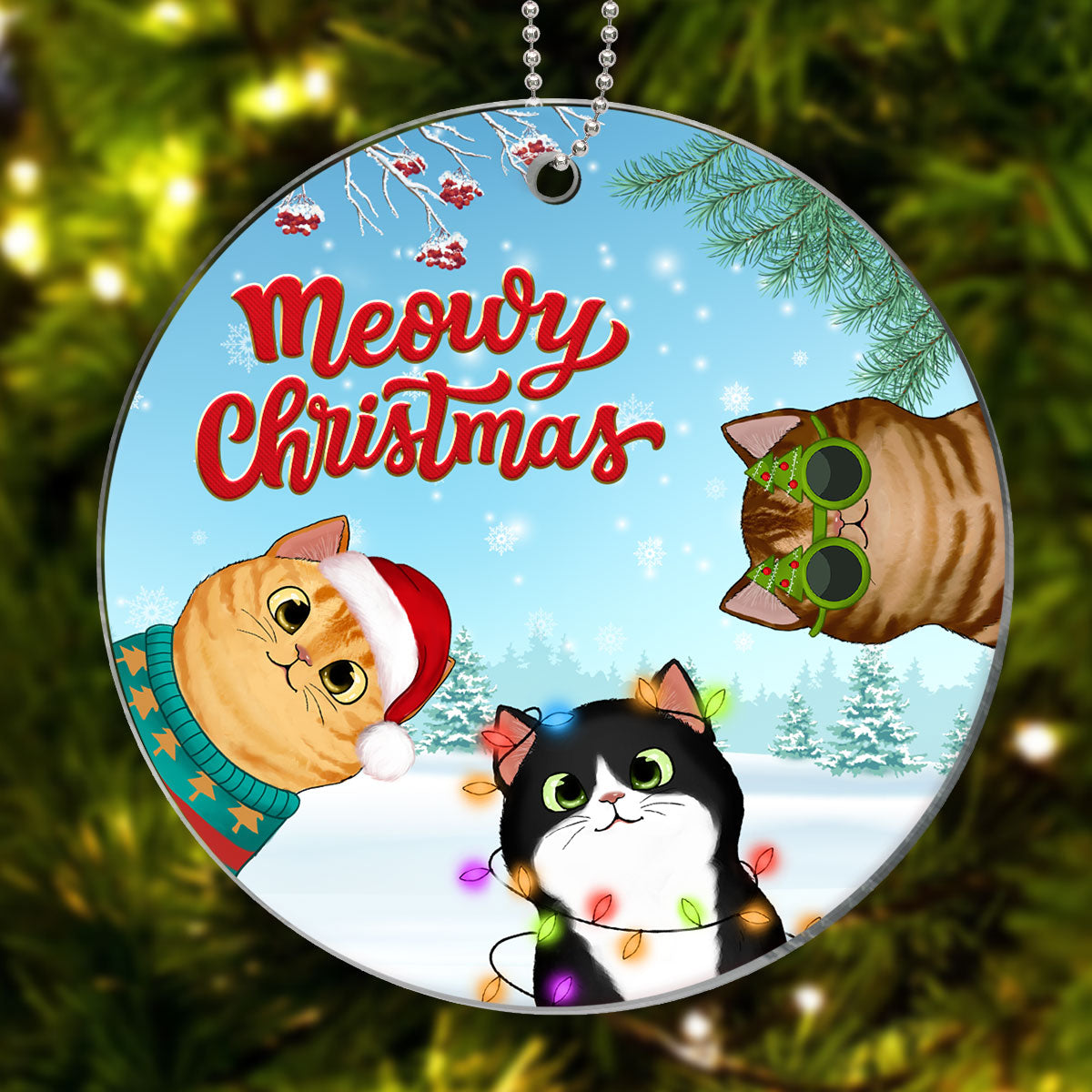 Meowy Christmas Peeking Fluffy Cats Personalized Acrylic Ornament