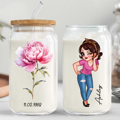 Beautiful Birth Month Flower Mother‘s Day Birthday Gift For Grandma Mom Women Personalized Clear Glass Can