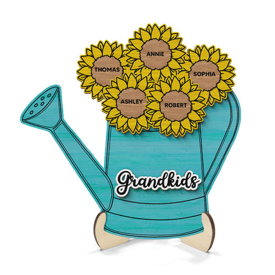 Grandkids Flowers Watering Can Personalized 2-layer Wooden Plaque