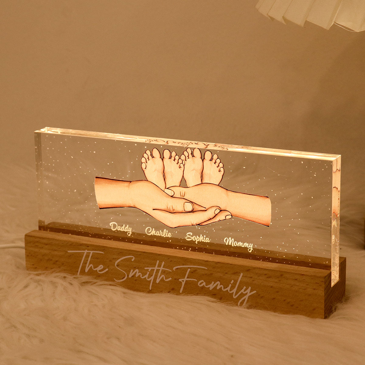 Family Parents Hands Kids Feet Personalized Acrylic LED Night Light
