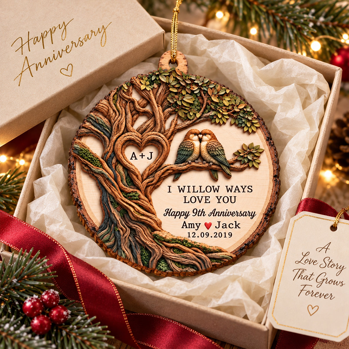 I Willow Ways Love You - Personalized Wooden Ornament - Anniversary Gift for Couple, Willow Tree Anniversary Gift